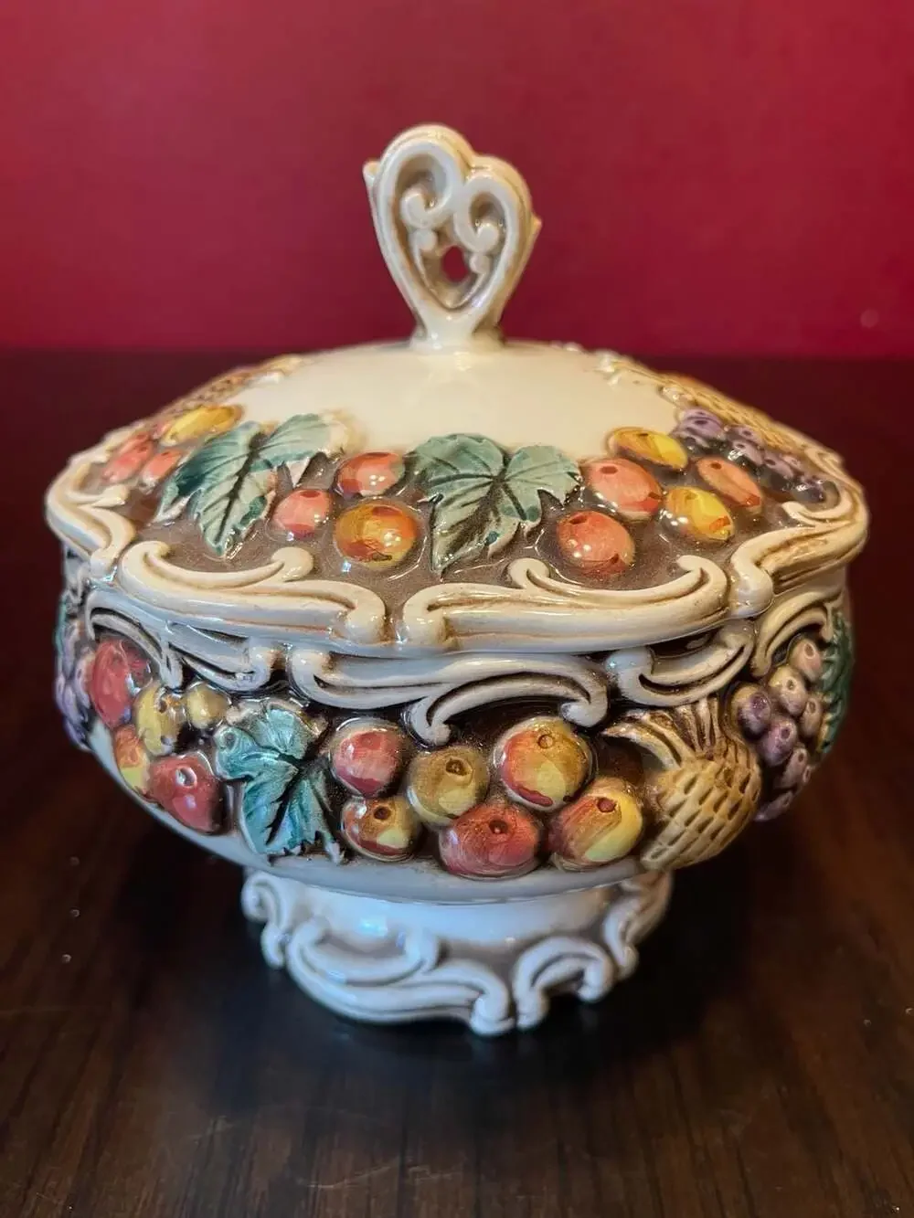 Lefton Majolica Style Della Robbbia Covered Candy Bowl - ,